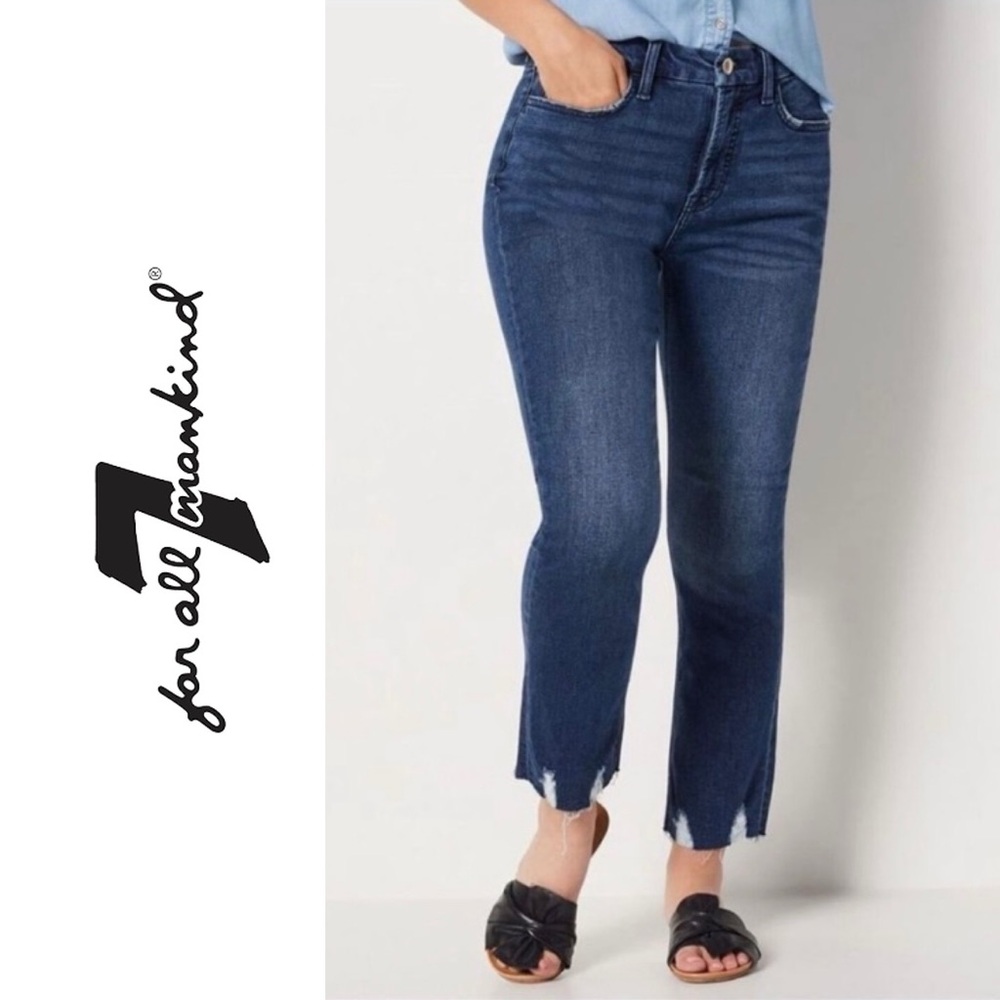7 FOR ALL MANKIND Womens Dark Wash Cropped Ankle Straight Jeans Size 0